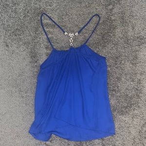 Blue Spaghetti Strap Shear Tank Top